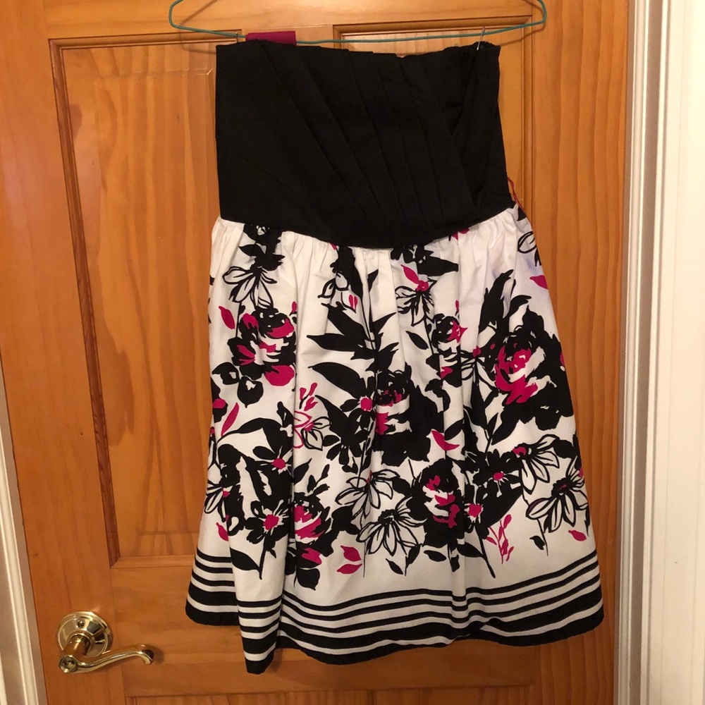 Black, White, and Pink Dress with Floral Design